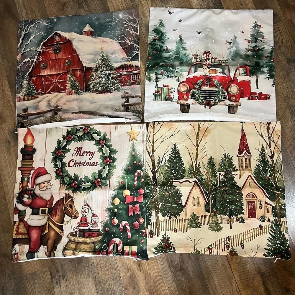 4PC 18in*18in Christmas Pillow Cushion Covers NWT